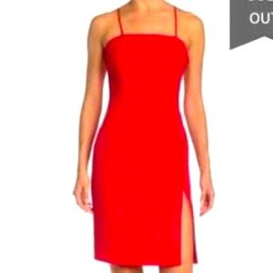 Lumiere cherry red square neck dress with slit